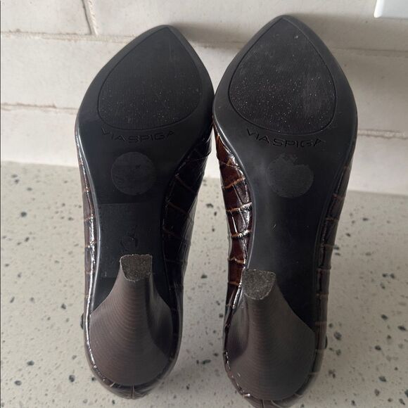 Via Spiga LYDIA Brown Leather Crocodile-Embossed Ankle Boots Pointy Toe Size 7.5 - Picture 8 of 15